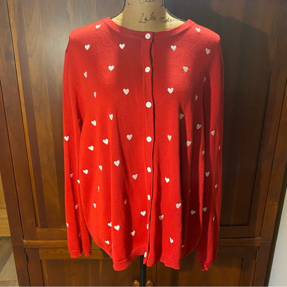 Maranda Women’s Valentine Red Heart Button Front Cardigan Sweater Plus Size 2X - Picture 2 of 10